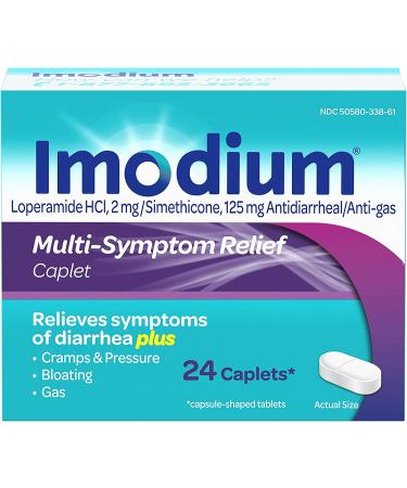 Imodium Multi-Symptom Relief Caplets: Loperamide & Simethicone for Diarrhea, Gas, Bloating - 24 ct - Buy Online on GoSupps.com
