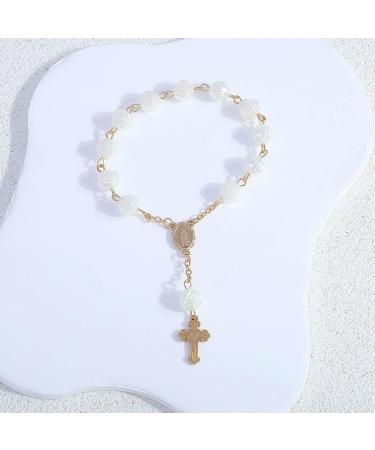 Oralgo Handmade Adjustable Rosary Bracelet | Silver Pearl Wrist Jewelry | Comfort Fit Religious Prayer Strap - Buy Online on GoSupps.com