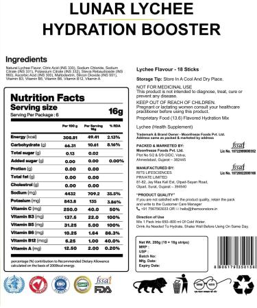 MOON Lunar Lychee Hydration Booster Energy Drink Mix Natural & Healthy Electrolytes Mix Instant Daily Hydration & Energy Boost Post Workout Energy Powder Pack of 3(16g X 18 Sachets) Lychee 10.16 Ounce (Pack of 1) - Buy Online on GoSupps.com