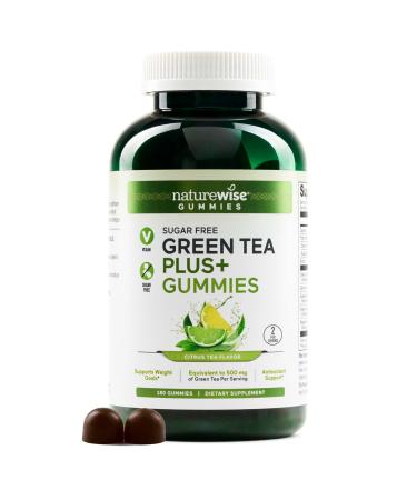 NatureWise Green Tea Gummies - Keto Sugar Free - Supports Fitness Goals for Women & Men - 500mg Green Tea + Raspberry Ketones Garcinia Cambogia - Vegan No Gluten - 180 Count 3-Month Supply Citrus Tea 180 Count (Pack of 1)