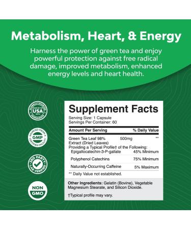 Pure Green Tea Extract Capsules for Weight Loss and Metabolism Boost - Natural Detox Cleanse for Fast Results - Men and Women - Buy Online on GoSupps.com