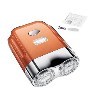 Small Beard Trimmer Waterproof Portable Electric Shaver | USB Rechargeable Quiet Automatic Beard Grooming Trimmer for Camping Business Trip Journey Orange