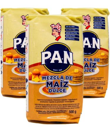 Harina Pan (sweet) Red 500g (Pack 3) / Sweet Yellow Corn Flour Gluten Free Maize Flour for Arepas Pre-Cooked Corn Flour for Baking - Buy Online on GoSupps.com