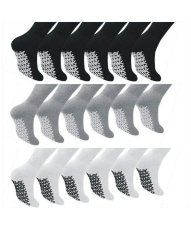 Diamond Star Anti Skid Socks Non Slip Non Binding With Grips Hospital Diabetic Crew Socks For Men Women 10-13 6 Pack Grey