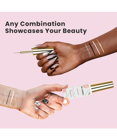 Gel Liner Nail Art Polish Set - 4 Pcs Black White Gold Silver Glitter Colors with Thin Brush - Soak Off LED Lamp Compatible - 0.33 fl. oz Each - Buy Online on GoSupps.com