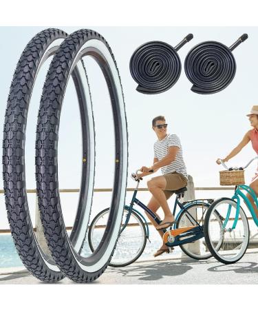 Bike Tire 26 x 2.125 Inch Folding Replacement Set for Beach Cruiser - White Sidewall, 2 Tires, 2 Tubes, 2 Levers - Buy Online on GoSupps.com
