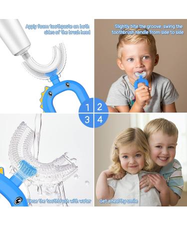 U-Shaped Kids' Toothbrush | Soft Food-Grade Silicone | Whole Mouth Cleaning | Ages 2-6+ | 360 Oral Care Design | Blue (Pack of 2) - Buy Online on GoSupps.com