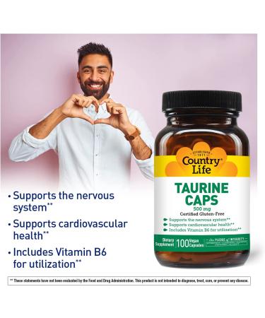 Country Life Taurine 500 mg with B-6 100 Capsules - Premium Quality Supplement - Buy Online on GoSupps.com