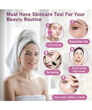 2 in 1 Silicone Face Brush & Jade Roller - Deep Cleansing & Exfoliating Tool for Glowing Skin | Soft Bristles & Manual Massager - Purple & Black - Buy Online on GoSupps.com