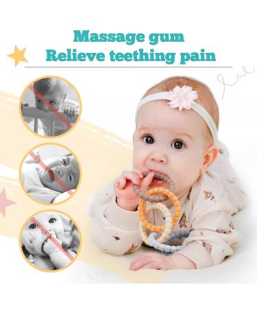 NiBaby Silicone Baby Teether Chew Toy with Holder Case - BPA Free, Freezable, Easy to Hold - 5 Rings (Pastel Colors) - Buy Online on GoSupps.com