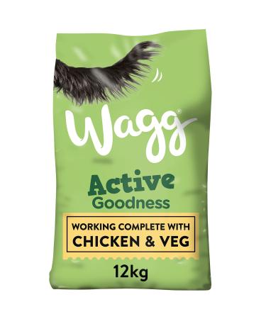 Wagg Active Goodness Complete Dry Adult Dog Food Chicken & Veg 12kg - For All Active Working Dog Breeds Chicken 12 kg (Pack of 1)