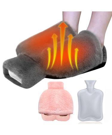 Foot warmer 2l large heat bottle of feet super soft washable removable plush cover 2 in 1 foot heat bottle for home office and outdoor heat foot pain relieve (gray)