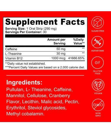 Energy Oral Strips | Natural Caffeine & L-Theanine for Instant Energy Boost | Focus & Concentration Supplement for Men & Women - Buy Online on GoSupps.com