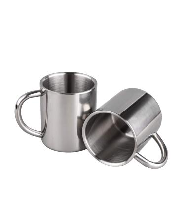 IMEEA Coffee Mugs Camping Cup 10oz Double Walled Stainless Steel Camping Mug with Handle, Set of 2 Silver 10.0 Fluid Ounces