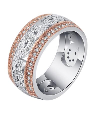 Aotiwe Wide Ring Women Wedding Ring Women Hollow Pattern Silver with White Round Cut Zirconia 54 (17.2)