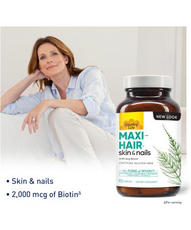 Country Life Maxi-Hair with 2000mcg Biotin | Nourishing Hair, Skin, Nails | 90 Tablets | Gluten-Free & Vegetarian | 90 Count - Buy Online on GoSupps.com