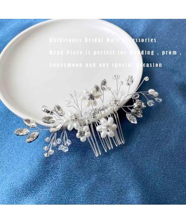 Resweky Bride Wedding Flower Hair Comb Silver Rhinestone Bridal Hair Pieces Beads Side Comb Bride Hair Accessories for Women and Girls - Buy Online on GoSupps.com