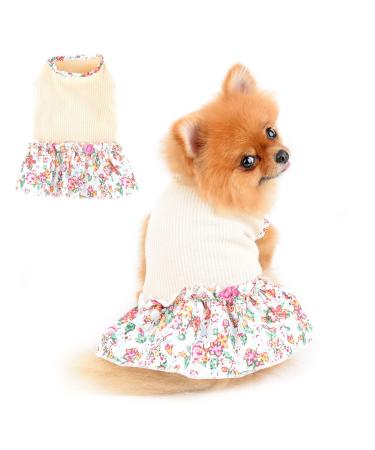 Paidful dog blumen dress for small medium -sized dog cats girls soft cotton vest ruffled rock rock breathable tank pops chihuahua yorkie clothing pet spring summer wears beige m: bust: 42cm/16.5 " back length: 30cm/11.5" Beige
