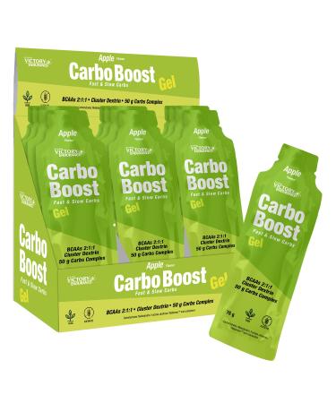 Victory Endurance Carbo Boost Gel. Go t Pomme Verte (18 x 76 g). Energie immediate. Pour l'exercice longue dur e. Complexe d'Hydrates de Carbone BCAAs et Sodium. Sans Caf ine. Sans gluten Vegan.