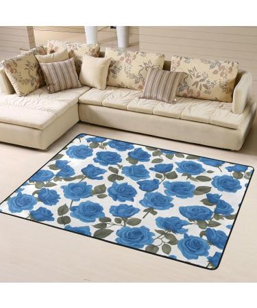 Beautiful Blue Roses Flannel Non-Slip Floor Mat - Comfortable & Lint-Free 63x48 Inches for All Occasions - Buy Online on GoSupps.com