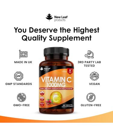 Premium 1000mg Vitamin C Tablets with Bioflavonoids & Rosehip - Vegan & Vegetarian - High Strength Ascorbic Acid for Immune Support - 360 Count - Buy Online on GoSupps.com