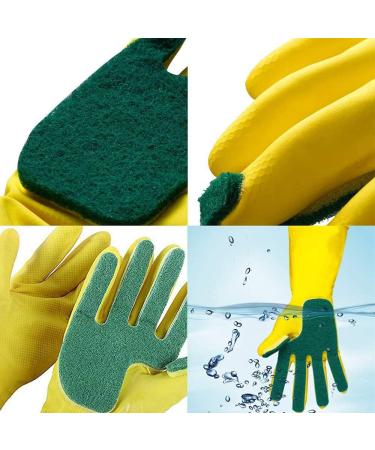 MOODCOME Household Long Sleeve Rubber Gloves Scouring Pad with Sponge Fingers for Kitchen Dish Washing Bathroom Garden Cleaning - Buy Online on GoSupps.com