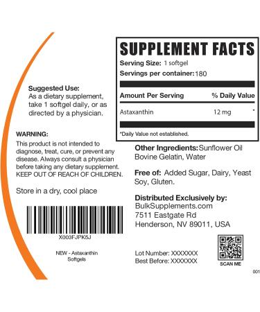 Astaxanthin 12mg 180 Softgels - Antioxidant & Eye Supplement - 180 Count - Buy Online on GoSupps.com