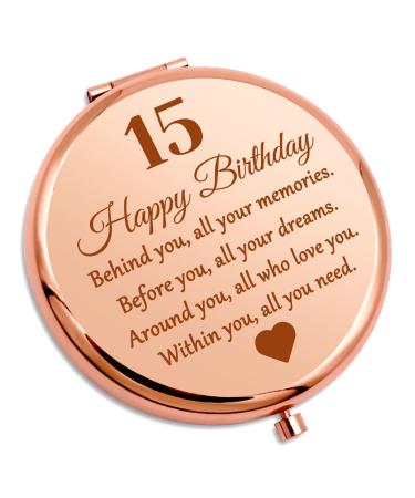 15 Year Old Girls Inspirational Birthday Gift Compact Makeup Mirror Happy 15th Birthday Gift For Daughter Niece Sister Cousin Best Friends Rose Gold Compact Mirror Daughter Birthday Gift from Mom Rose Gold 9