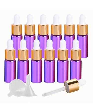 Tianzd 24 pieces 5 ml of empty chrome purple drip bottle Pipette bottles with glass pipette 5ml glass bottle with a drip pipette with gold screw cap for perfume oils essential oils violet 5 ml