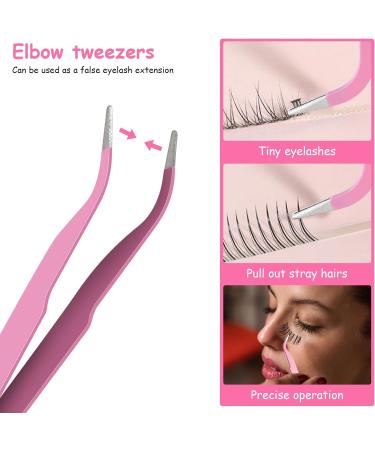 Ainiv 2Pcs Straight & Curved Lash Tweezers Kit - Stainless Steel Pointed Tweezers for Eyelash Extensions, DIY Crafts, Nail Art - Pink - Buy Online on GoSupps.com