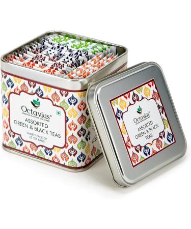 Octavius | Assorted Tea Bag Sampler Gift Set - 6 Tea Flavors | 50 Counts - Black & Green Tea | Tea Sampler Pack | Tea Set Gift | Pack of 2 Black & Green Tea - 25TB (Pack of 2)