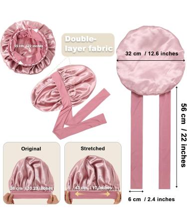AWAYTR 2 Layered Satin Bonnet for Women Tie Band Hair Bonnet for Sleeping Silk Sleeping Cap with 3PCS Hair Scrunchies (Dust Rose(Bonus 3 Hair scrunchies)) - Buy Online on GoSupps.com