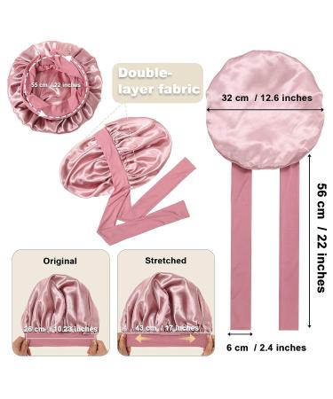 Satin Hair Bonnet for Women | Large Double Layer Silk Sleep Cap with Wide Elastic Band | Includes 45PCS Waterproof Disposable Shower Caps | Dusty Rose - Buy Online on GoSupps.com