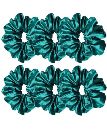 6 Pcs Satin Silk Hair Scrunchies Soft Hair Ties Fashion Hair Bands Hair Bow Ropes Hair Elastic Ponytail Holders Hair Accessories for Women and Girls (5.0 inch Green) 5.0 Inch (Pack of 6) Green