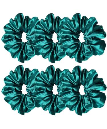6 Pcs Satin Silk Hair Scrunchies Soft Hair Ties Fashion Hair Bands Hair Bow Ropes Hair Elastic Ponytail Holders Hair Accessories for Women and Girls (5.0 inch Green) 5.0 Inch (Pack of 6) Green