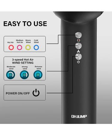 OHJUMP T9 Brushless Ionic Hair Dryer with Diffuser - Black | Professional Blow Dryer for Travel with Constant Temperature Hair Care - Buy Online on GoSupps.com