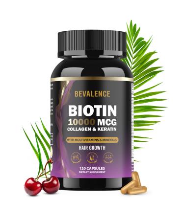 Biotin 10 000MCG Hair Growth Support for Women & Men with Collagen & Keratin Hair Skin & Nails Vitamins with Multivitamins & Minerals 120 Capsules (2-Month Supply)