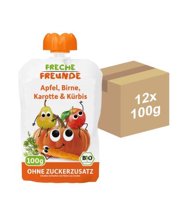 Cheeky friends Bio Quetschie apple pear carrot & pumpkin fruit muse in a squeeze bag for children & babies from 6 months vegan gluten -free 2x 6 Pack (12 x 100g) apple pear carrot & pumpkin 100 g (12 Pack)