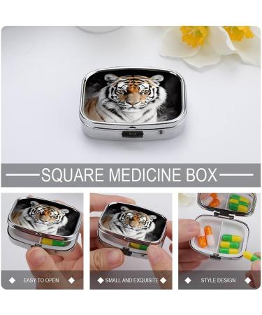 Tiger Print Pill Box | 2 Compartment Decorative Metal Organizer for Pocket & Purse | Portable Medicine Case - Buy Online on GoSupps.com
