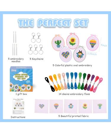 Pllieay 5 PCS Cross Stitch Kits for Kids 7-13 - Beginner Sewing Kit with Instructions for Backpack Charms and Ornaments - Oval-shaped Craft Needlework Set - Buy Online on GoSupps.com