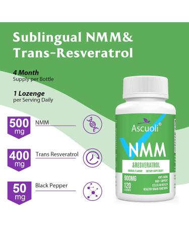 Ascuoli 99% Purity Sublingual NMM 500mg + Trans-Resveratrol 3-in-1 Advanced Formula NMM Resveratrol Supplement for Boost NAD+ Immune & Energy Support Anti-Aging Skin & Overall Health 120 Lozenge - Buy Online on GoSupps.com