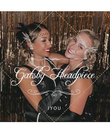 IYOU Black Feather Flapper Headpiece Sparkly Crystal Gatsby Headband Rhinestone Costume Wedding Hair Accessories for Women - Buy Online on GoSupps.com