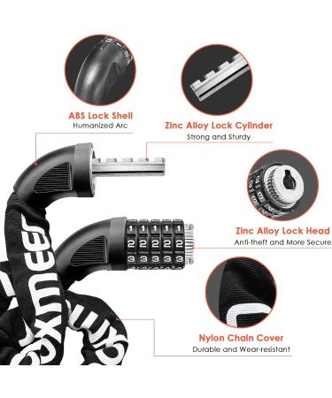 Looxmeer 90cm Bicycle Lock - High Safety Chain Lock with 5-Digit Code Hardened Steel Black - Secure Your Bike Anywhere - Buy Online on GoSupps.com
