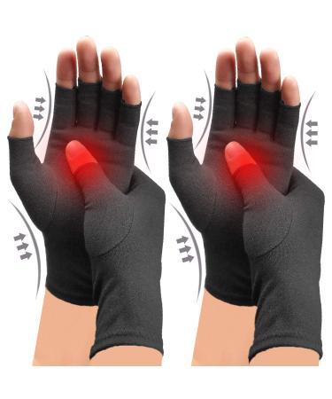 DRNAIETY 2 Pairs Compression Gloves Arthritis Gloves for Women & Men Carpal Tunnel Gloves Relieve Arthritis Pain Fingerless Design Breathable Moisture Wicking Fabric Comfortable Fit Black L