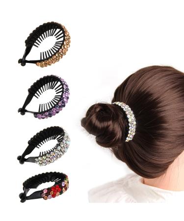 4 Pcs Ponytail Hair Clips for Women Gradient  Rhinestone Hair Styling Claws for Buns Hair Holder  Large Glittering Hair Pins Accessories for Girls White Purple Multi Color Champagne Gold