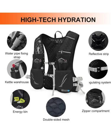 INOXTO Hydration Vest Backpack with 1.5L Water Bladder Bag - Lightweight Water Pack for Running, Hiking, Cycling - Black/White - Buy Online on GoSupps.com