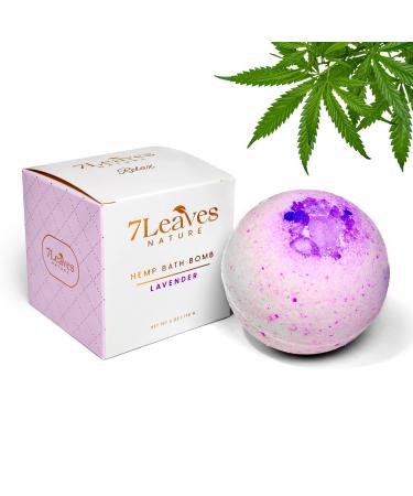 7Leaves Nature Hemp Bath Bomb  Lavender  All-Natural  Large 6oz. Fizzies  Skin Moisturizer  Relaxing Bubble & Spa Bath  Handmade  Gift Idea Birthday Mothers Day Valentines Anniversary Christmas