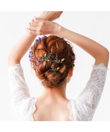 Bride Leaf Hair Pins Set - Vintage Gold Vine Barrettes with Emerald Green Crystals - Bridal Hair Accessories - Buy Online on GoSupps.com