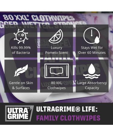 UltraGrime Family XXL Biodegradable Wipes 80 Thick Wipes - Pomelo Scented Large Wet Wipes - Cleaning Wipes Heavy Duty Multi Purpose Wipes Floor Wipes - Hand Wipes Big Wipes Heavy Duty Leather Wipes - Buy Online on GoSupps.com