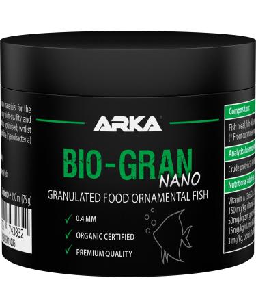 ARKA Bio-Gran Nano - 150 ML - Certified Organic Fish Food for Any Freshwater Aquarium, Promotes Growth, Colors and Vitality of Ornamental Fish.